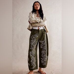 We The Free Good Luck Soutache Barrel Jeans, Army Green, Size: 29